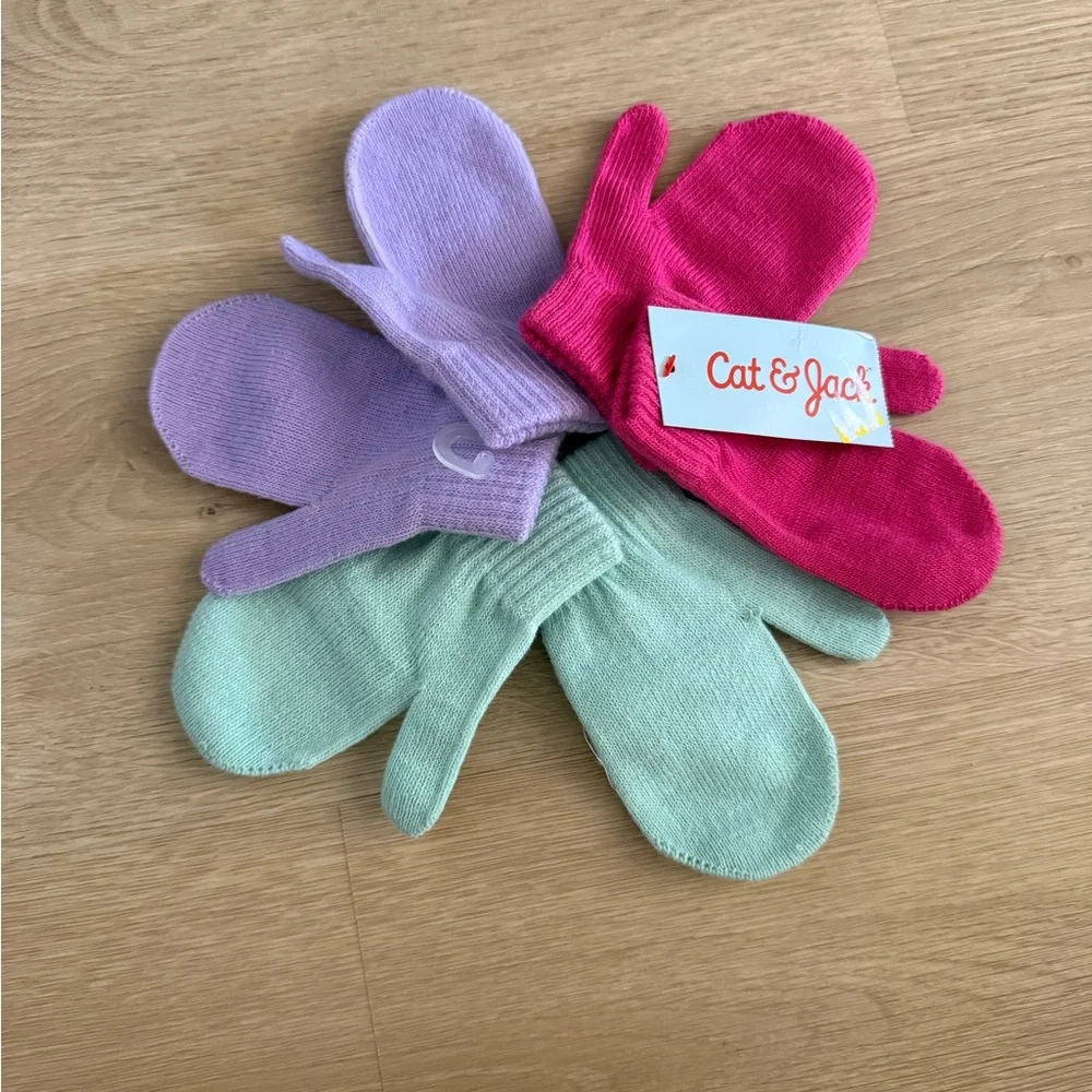 Cat & Jack 3 pack Kids Pastel Mittens Set - Pink, Lavender & Mint